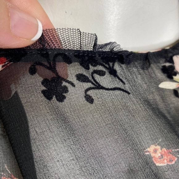 Zara Basic Z1975 Denim Top Sheer Floral Black Small - Picture 4 of 12